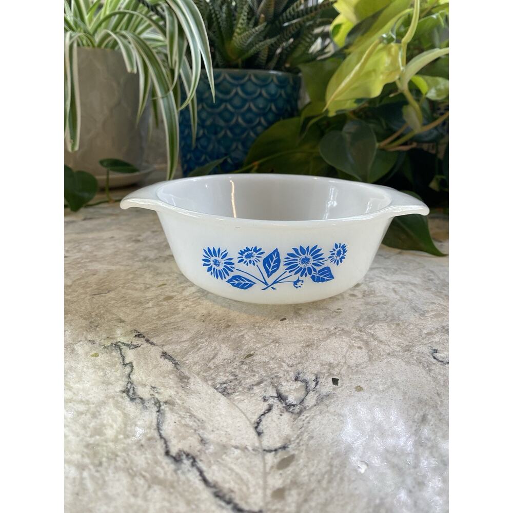 Vintage Fire King Blue Floral Small Casserole Dish Anchor Hocking 472 Oven Ware